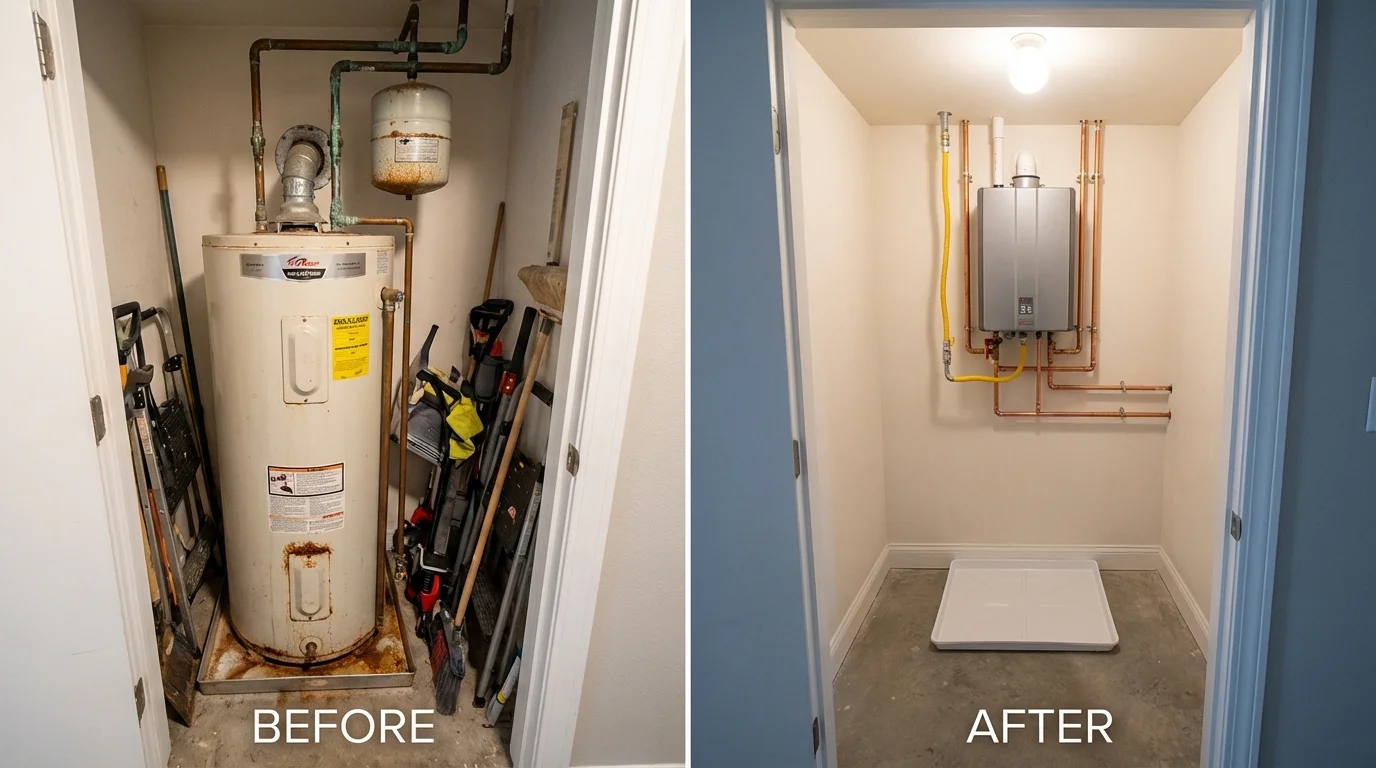 Tank water heater versus wall-mounted tankless unit comparison for Kirkland, WA homeowners